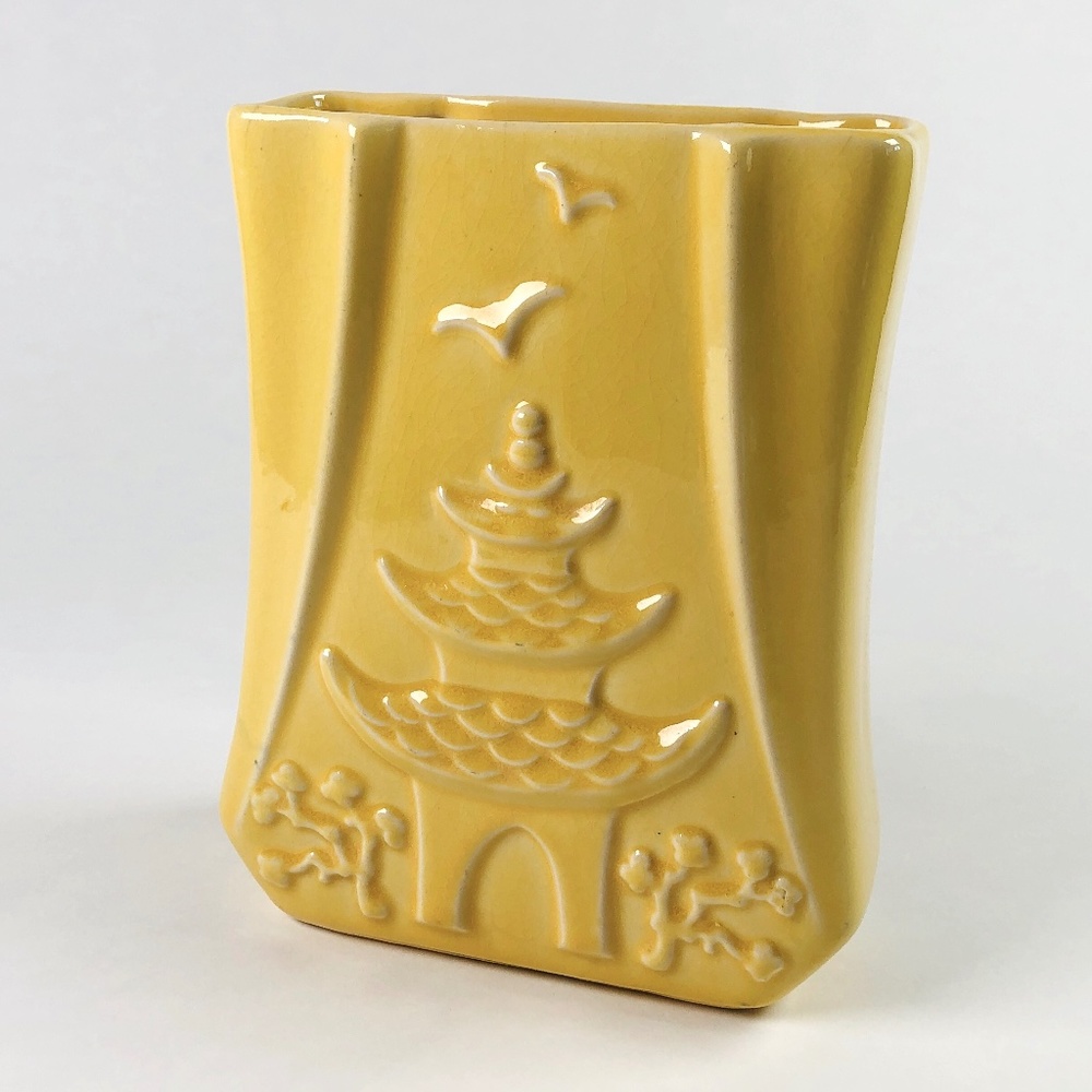 Vintage California Ceramics Pagoda Vase, Yellow